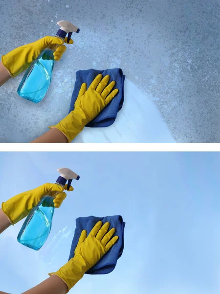 Collage Photos Window Cleaning — 图库照片