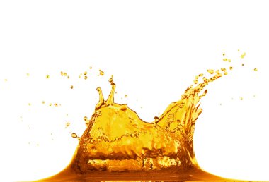 Natural organic cooking oil splashing on white background