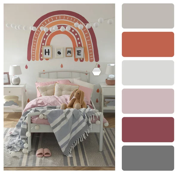 Color Palette Photo Stylish Child Room Interior Collage — Foto de Stock