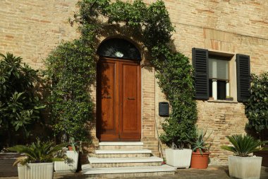 Exterior of beautiful residential building on sunny day