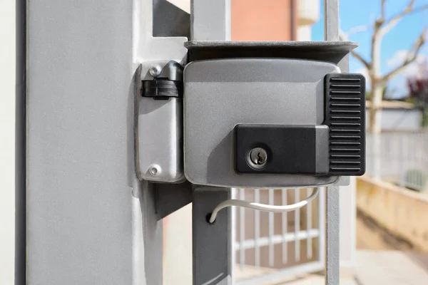 Stainless Electromechanical Lock Outdoors Sunny Day — 스톡 사진