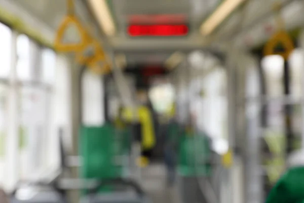 Blurred View Public Transport Interior Electronic Display Handgrip Handles — 图库照片
