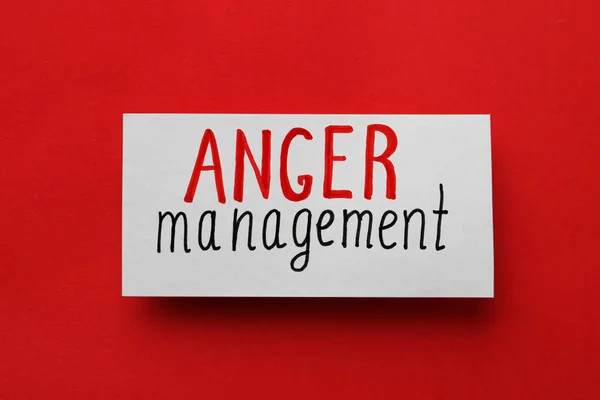 Card Words Anger Management Red Background Top View — Φωτογραφία Αρχείου
