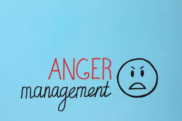 Words Anger Management Angry Face Light Blue Background Space Text — Φωτογραφία Αρχείου