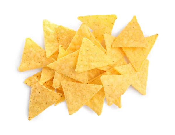 Tasty Tortilla Chips Nachos White Background Top View — Fotografia de Stock