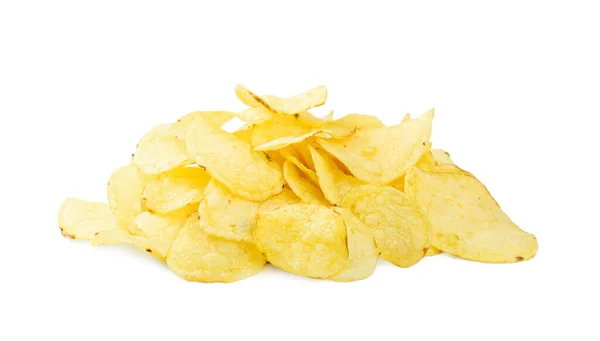 Heap Delicious Potato Chips White Background —  Fotos de Stock