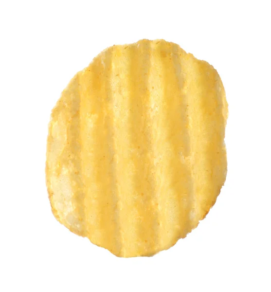 One Tasty Ridged Potato Chip Isolated White — Φωτογραφία Αρχείου