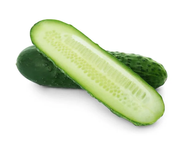 Whole Cut Cucumbers White Background — Stok fotoğraf