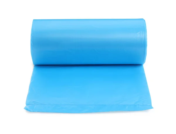 Roll Turquoise Garbage Bags White Background Cleaning Supplies — Stok fotoğraf