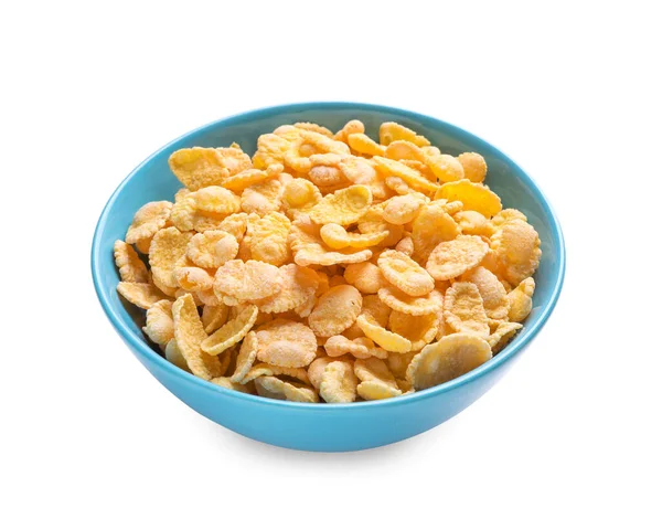 Bowl Tasty Crispy Corn Flakes Isolated White — Stockfoto