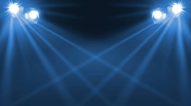 Karanlıkta parlak spot ışıkları. Profesyonel sahne ekipmanları