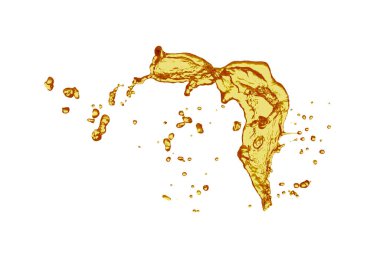 Natural organic cooking oil splashing on white background