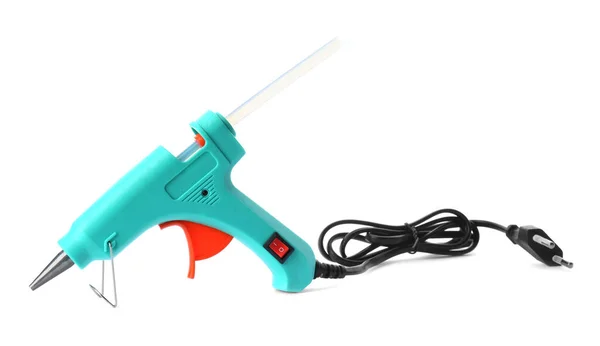 Turquoise Glue Gun Stick Isolated White — Zdjęcie stockowe