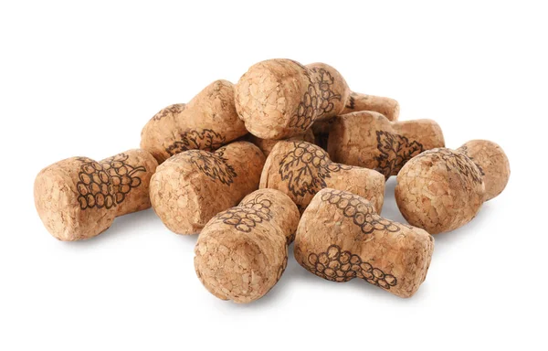 Heap Sparkling Wine Corks White Background — Φωτογραφία Αρχείου