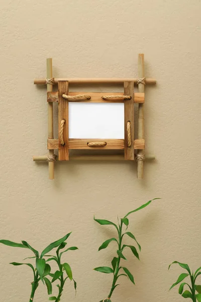 Green Stems Beige Wall Bamboo Frame —  Fotos de Stock