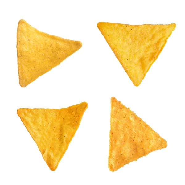 Set Tasty Tortilla Chips Nachos White Background — Photo