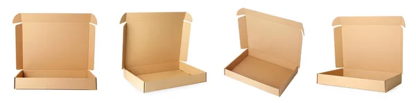 Set Open Cardboard Boxes White Background Banner Design — Photo