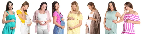 Collage Con Fotos Mujeres Embarazadas Sobre Fondo Blanco Diseño Banner — Foto de Stock