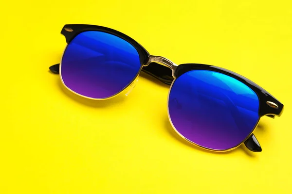 New Stylish Elegant Sunglasses Color Lenses Yellow Background – stockfoto