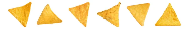Set Tasty Tortilla Chips Nachos White Background Banner Design — Stockfoto