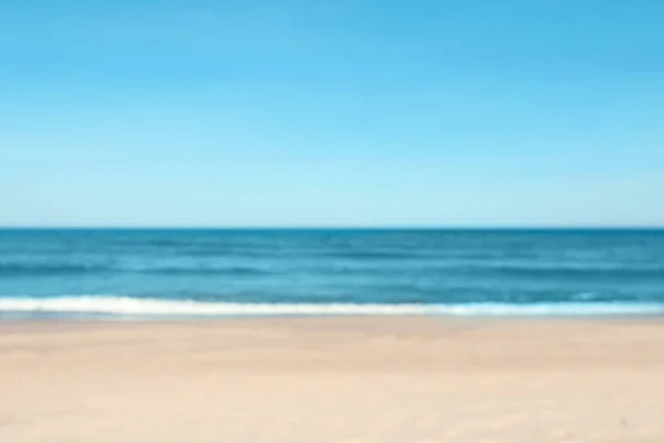 Blurred View Beautiful Sea Sandy Beach Sunny Day — Stok fotoğraf