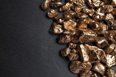 Siyah masanın üzerine altın külçeleri yığılmış, düz yatıyordu. Metin için boşluk