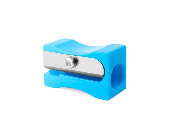 Plastic Light Blue Pencil Sharpener Isolated White — Φωτογραφία Αρχείου