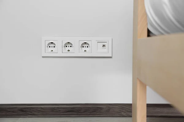 Power Sockets White Wall Indoors Electrical Supply — Stok fotoğraf