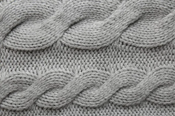 Grey Knitted Fabric Beautiful Pattern Background Top View — Stock Photo, Image