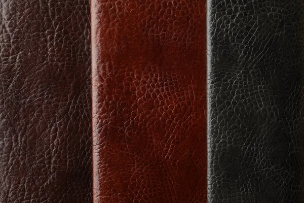 Leather Samples Different Colors Design Background Closeup — Stock Photo, Image