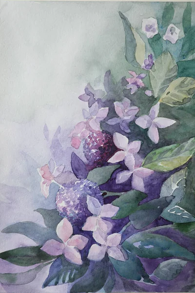 美丽的花卉水彩画的布景 — 图库照片