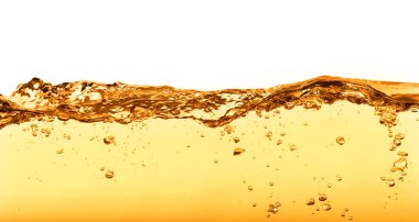 Golden oily liquid splash on white background