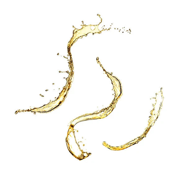 Splashes Golden Oily Liquid White Background — Foto de Stock
