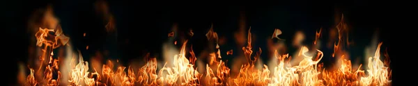 Bright Fire Flames Black Background Banner Design — 图库照片