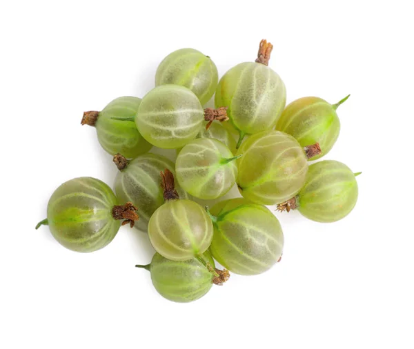 Pile Fresh Ripe Gooseberries White Background Top View — Stockfoto