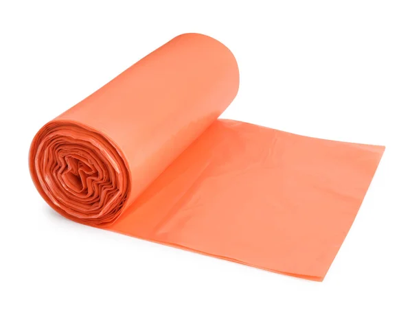 Roll Orange Garbage Bags Isolated White — Stock Photo, Image