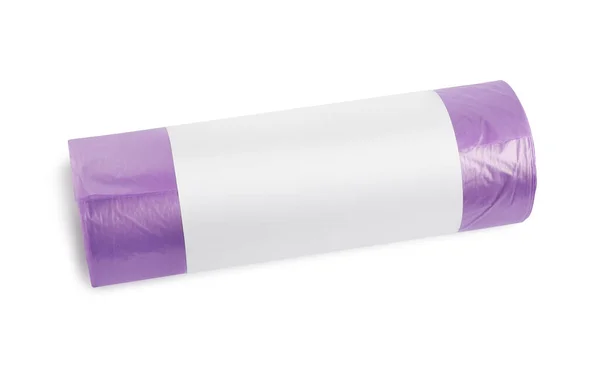 Roll Violet Garbage Bags White Background Top View Cleaning Supplies — ストック写真