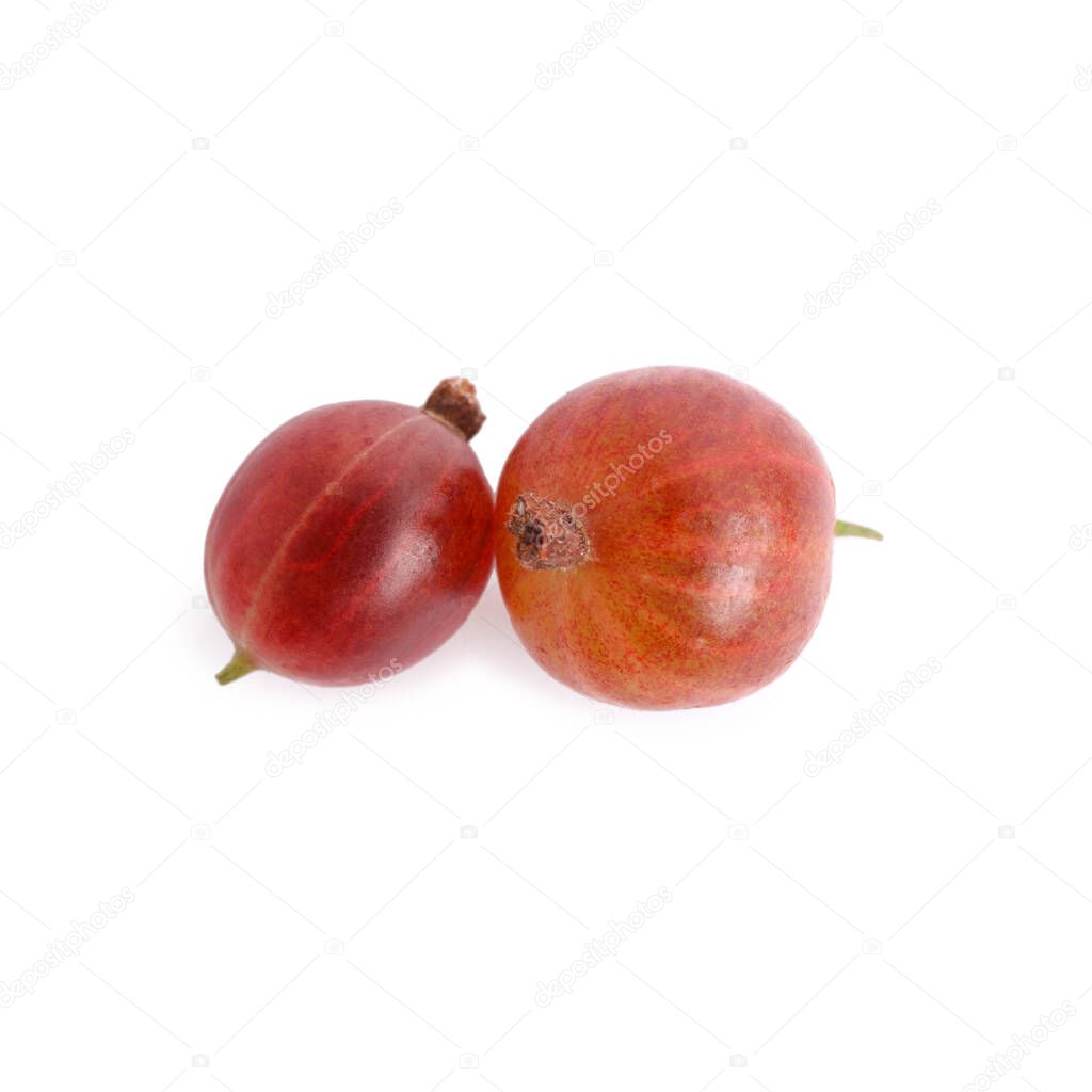 Two fresh ripe gooseberries isolated on white, top view