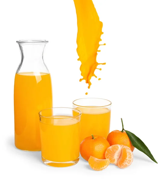 Tasty Tangerine Juice Fresh Ripe Fruits White Background — Fotografia de Stock