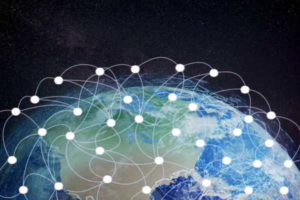 Rete Globale Linee Connessione Terrestre Internet Nel Cielo Stellato — Foto Stock