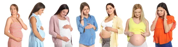 Collage Photos Pregnant Women White Background Banner Design — Stock Photo, Image