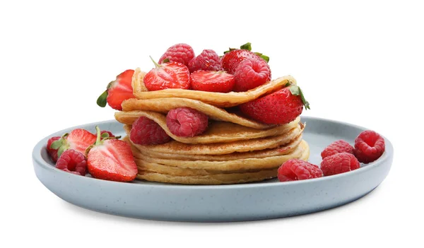 Tasty Pancakes Fresh Berries White Background — Stok Foto