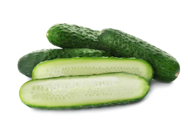 Whole Cut Cucumbers White Background — Stock Photo, Image