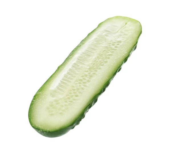 Half Fresh Ripe Cucumber White Background — Photo