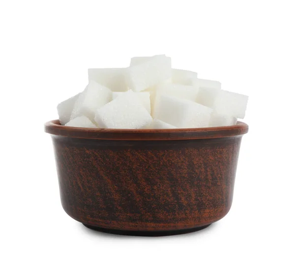 Bowl Cubes Refined Sugar Isolated White — Fotografia de Stock