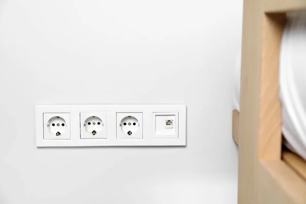 Power Sockets White Wall Indoors Electrical Supply — Stockfoto