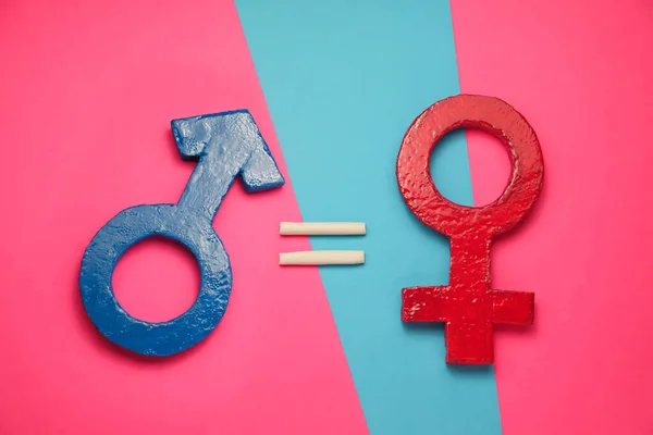 Gender Equality Equal Sign Male Female Symbols Color Background Flat — Stockfoto