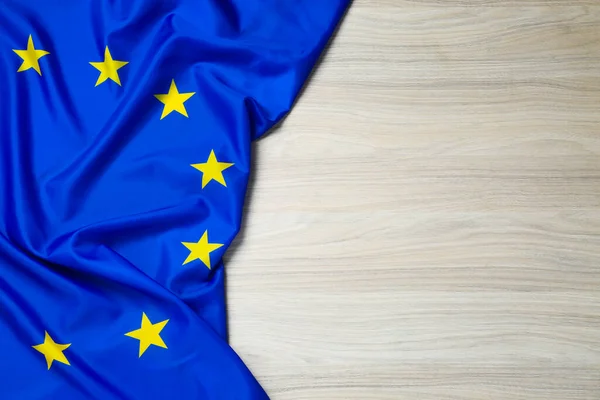 Flag European Union Wooden Table Top View Space Text — Stockfoto