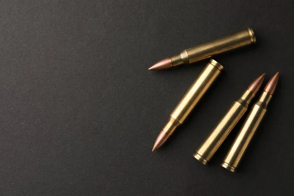 Bullets Black Background Flat Lay Space Text — Stockfoto