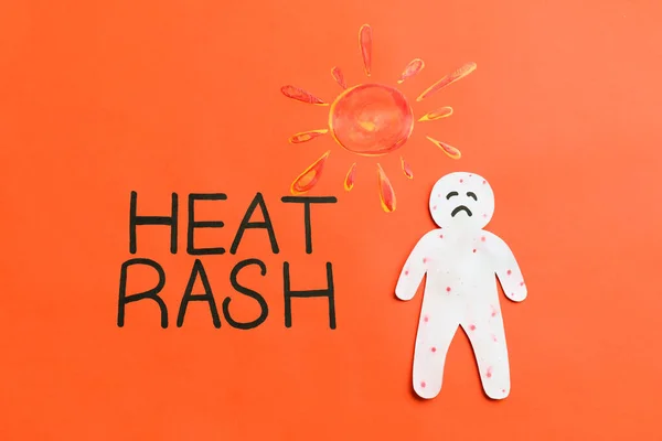 Words Heat Rash Human Cutout Sun Orange Background Flat Lay — Stok fotoğraf